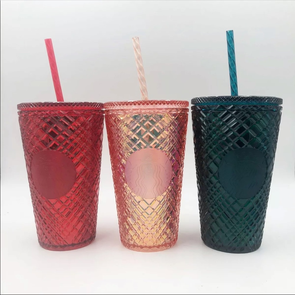 2021 Holiday Starbucks Jeweled tumbler 16 oz Grande Set Red Green Rose